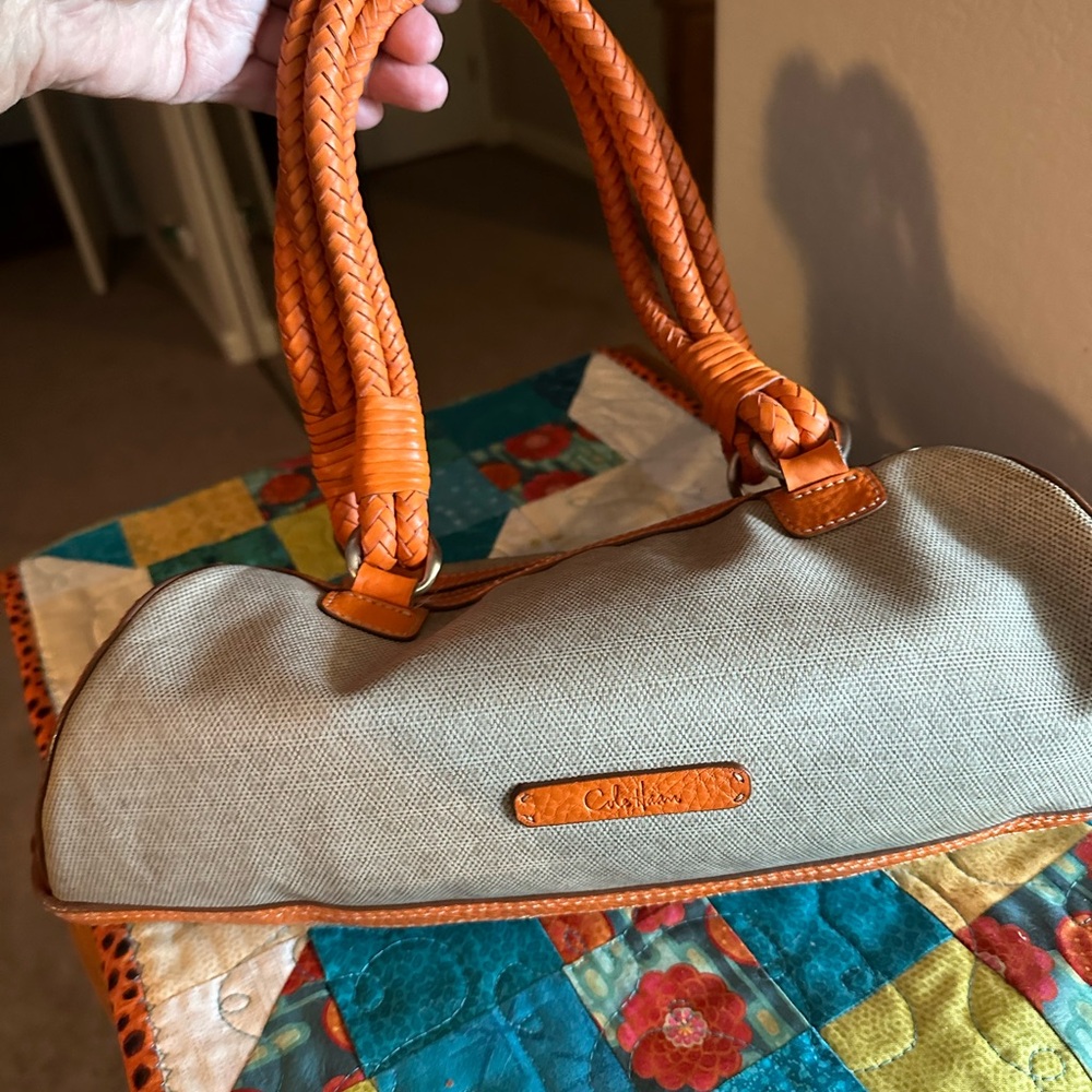 Like New….Cole Haan Orange Leather and Tan satchel zip